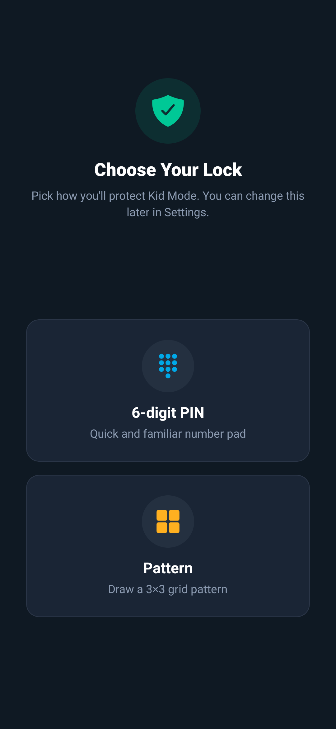 SafeHandoff — PIN or pattern lock